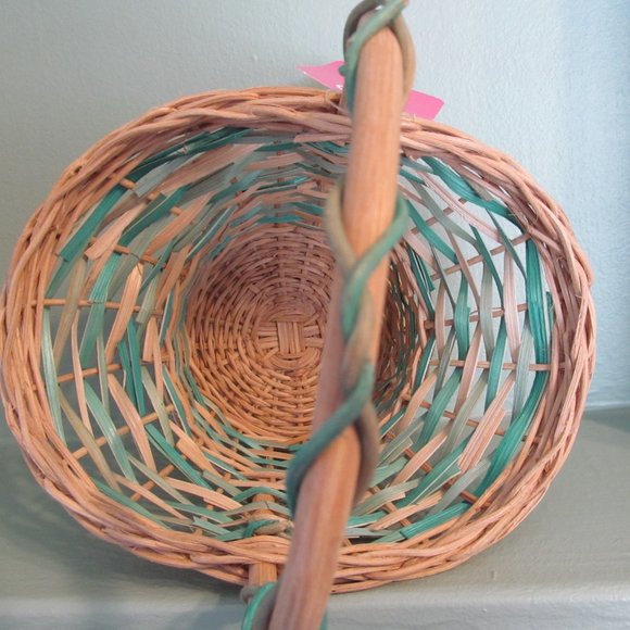 Vintage NWT Woven Wicker Basket w/ Handle Blue Green/Turquoise Paul Marshall NEW - Picture 6 of 12